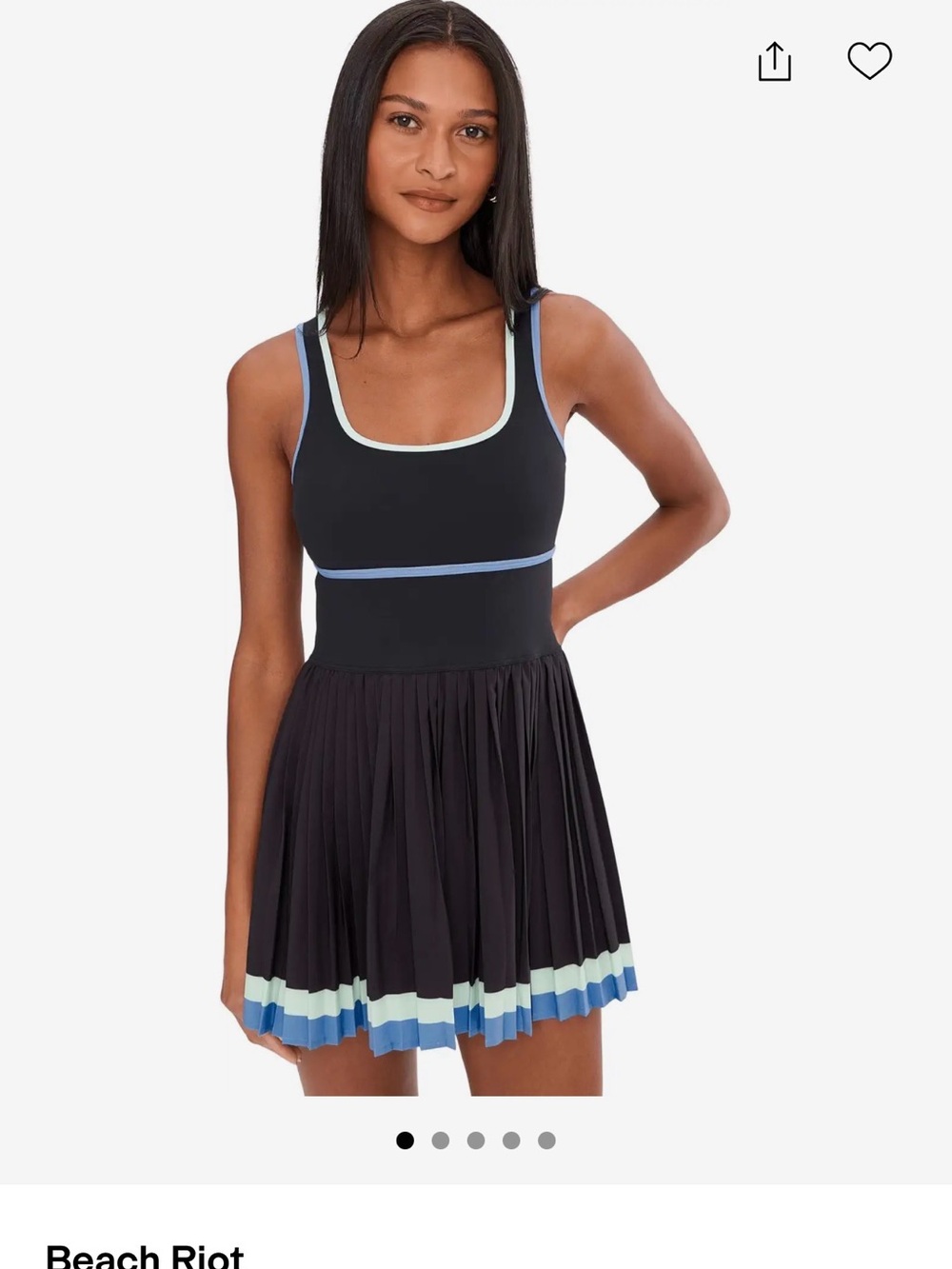 Black Pleated Tennis Dress with Blue & Mint Trim